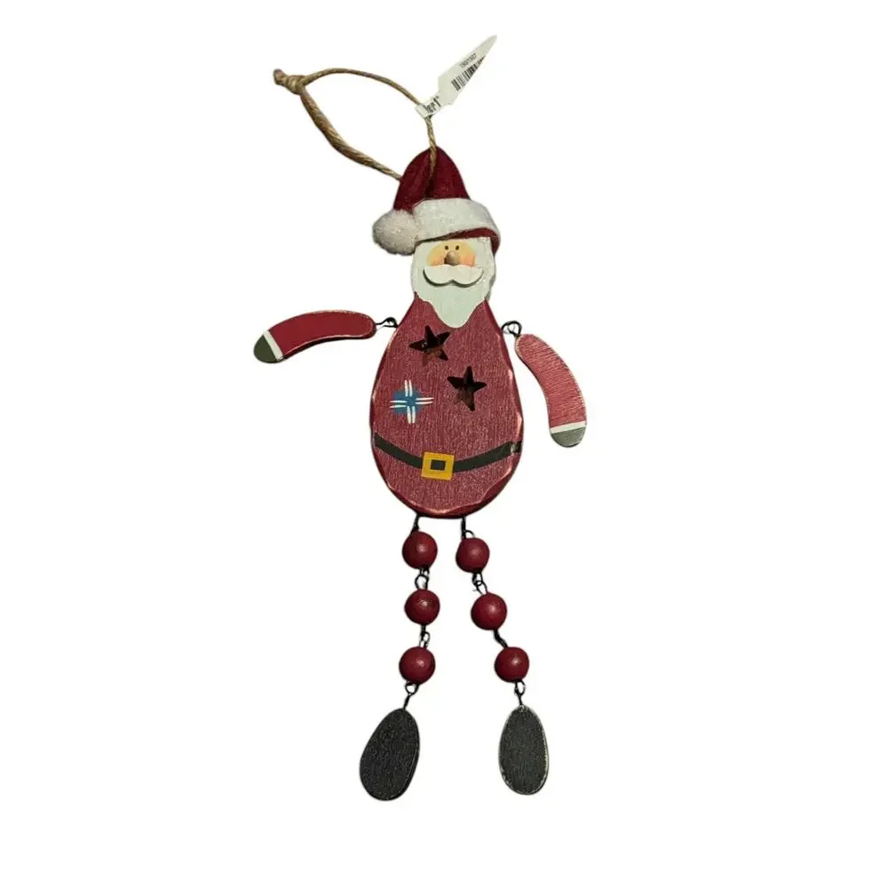 Pier 1 Santa Christmas Holiday Wooden Ornament Dangle Long Legs‎ Tree Decor Gift